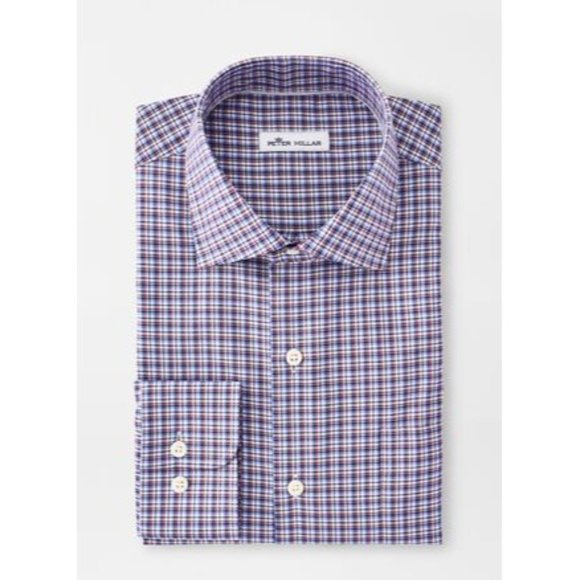 PETER MILLAR Crown Ease Check Stretch Button-up Shirt Blue Medium NWT - Picture 2 of 4